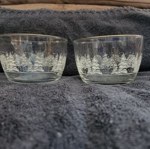 Pair of Winter Themed Glass Bowls